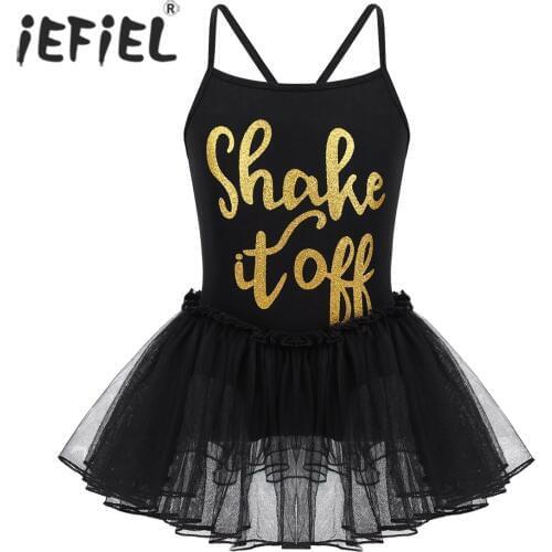 Spaghetti Shoulder Straps Dancwear for Child Kids Shiny Letters Shake It Off Printed Ballet Dance Gymnastics Leotard Tutu Dress