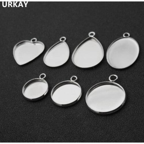 DIY Jewelry Necklace Love Heart Round Blank Stainless Steel Simple Style Cabochon Base Cameo Setting Charms Pendant Tray