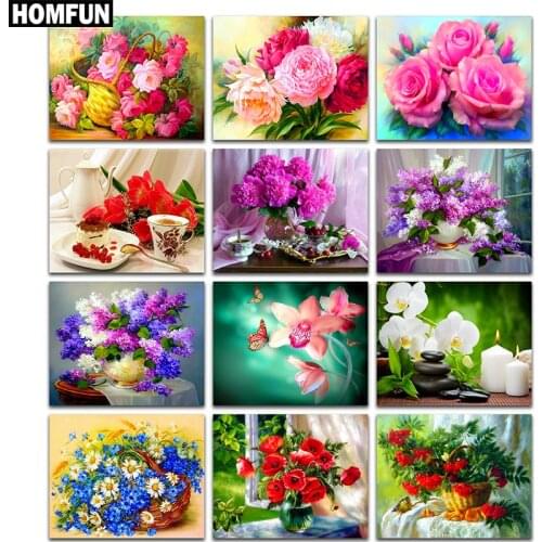 HOMFUN Full Square/Round 5D DIY Diamond Embroidery "Colored flowers" Diamond Painting Cross Stitch Rhinestone 5D Decor gift