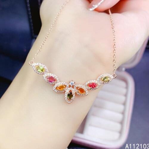 KJJEAXCMY fine jewelry 925 Sterling Silver inlaid natural Tourmaline girl noble Chinese style colorful GEM pendant support test