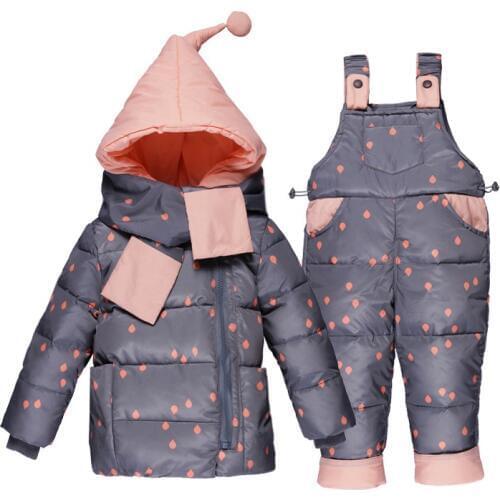 Baby girls winter outerwear coats kid thicken down snow wear overalls clothing set infant jumpsuit snowsuit