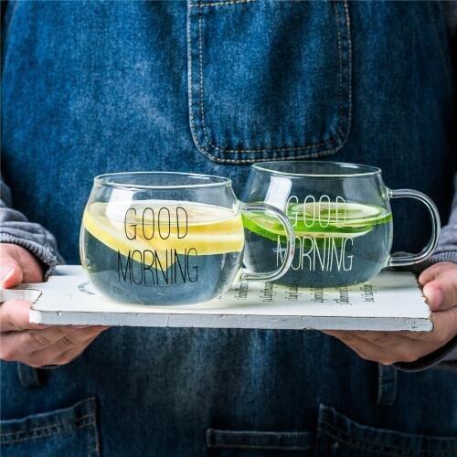 Creative Glass Mug Letter Milk Juice Water Coffee Cup Transparent Handle Mugs Home Office Drinkware Couple Gifts 350ML
