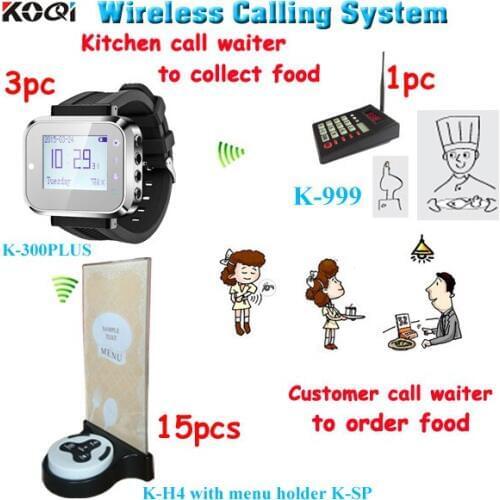Kitchen call system for cooker call waiter to pick up the dishes to certain customers with 3 smart watch 15 call menu holder