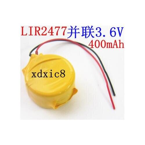 LIR2477 3.6V 400mah recharge battery welding foot welding line, rechargeable button battery two parallel belt line