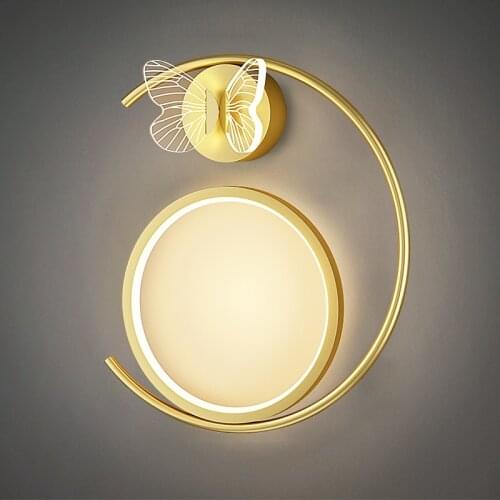 Nordic Metal Bedside Lamp Wall Sconce Gold Butterfly Wall Lamps led Light for Bedroom AC86-220V Indoor Wall Lighting Nordic