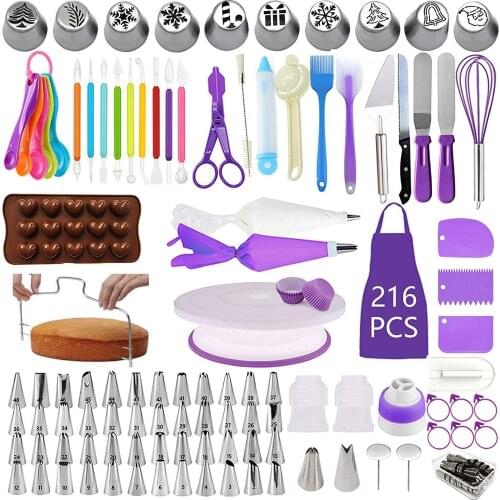 216 Pcs/set Cake Turntable Cake Decorating Tools Kit Rotary Table Baking Tool Piping Nozzle Piping Bag Set Baking Supplies Sets