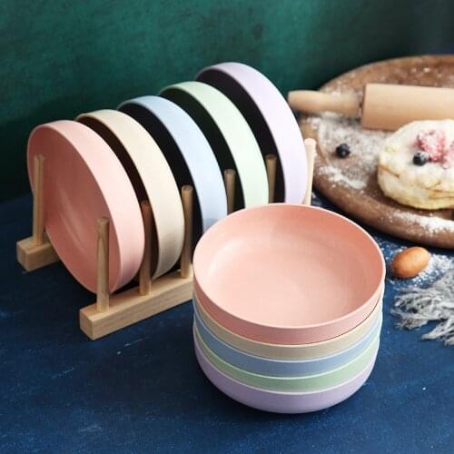5 Pcs Plates Set Wheat Straw Solid Color Plates Eco Friendly Fruit Plate Tableware Dishwasher Available Reusable 14cm