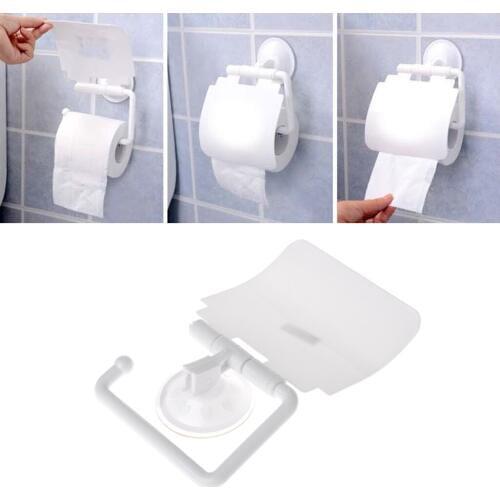 Wall Mounted Plastic Suction Cup Bathroom Toilet Paper Roll Holder With Cover