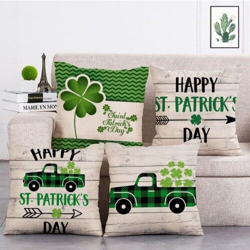 Lucky clover on St. Patricks Day Printed Retro Cushion Cover Linen Throw Pillow Car Home Decoration Decorative Pillowcase T494
