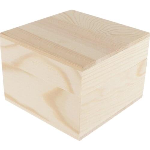 Unfinished Wood Box, Wood Jewelry Box with Lid Square Wood Box Organizer for