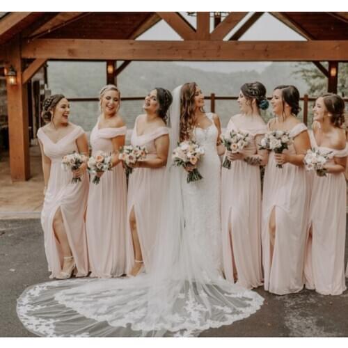 Bridesmaid Dresses A-Line V-Neck Off The Shoulder Side Split Pleat Charming Floor Length Wedding Party Gowns Custom Made 2021