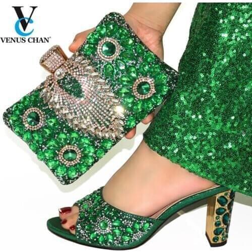 Latest Design African Women Wedding Shoes and Bag Set Decorated with Rhinestone Party Designer Shoes and Bag Set High QualitY