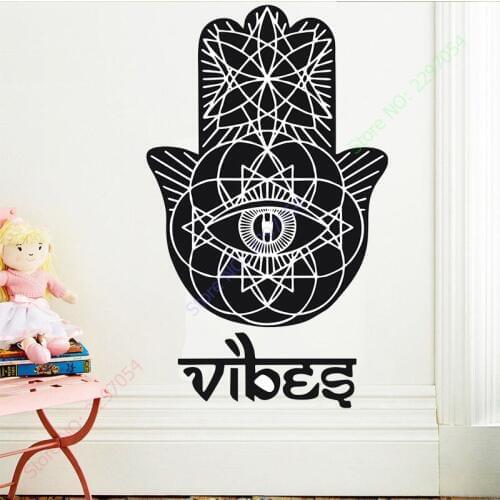 New Wall Decals Vinyl Sticker Yoga Vibes Fatima Hand Hamsa Indian Buddha Background Wall Stickers Home Decor 110X55CM