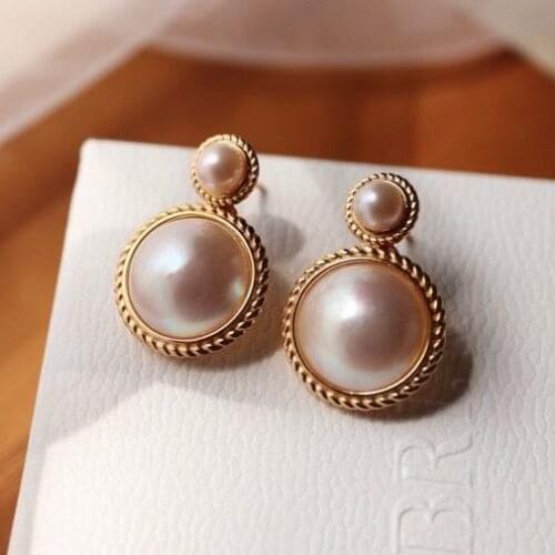New silver inlaid synthetic pearl earrings unique gilt craftsmanship retro noble luxury charm ladies brand jewelry
