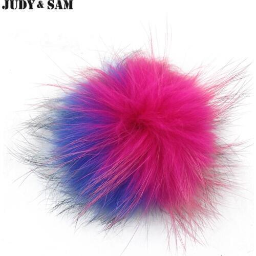 10PCS/Lot 2 Tones Genuine Raccoon Fur Pompom For Hats and Caps Colorful Fur Ball with Popper for Beanie Shoes Pompon Accessories