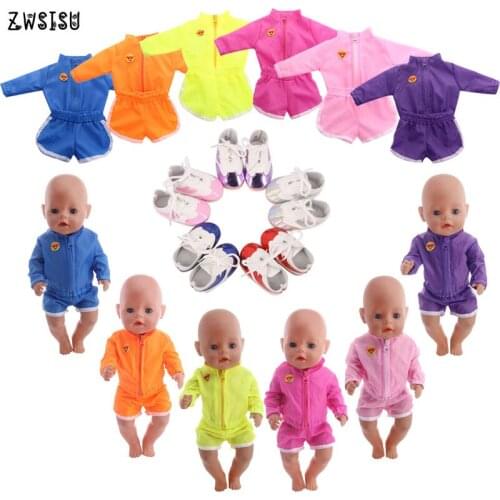 Doll Clothes 6 Rainbow Colors Sportswear Space Suits Shoes & Sequined Sports Shoes For 18 Inch American Doll & 43 Cm Born Doll