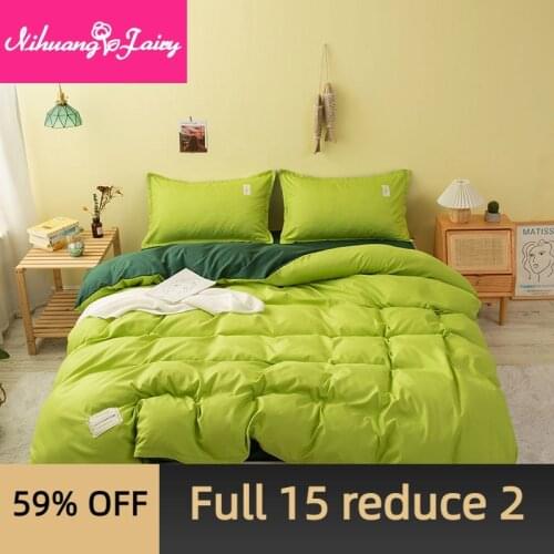 Washed cotton light blue small fresh four-piece set ins skin-friendly bed linen quilt cover student dormitory three-piece set