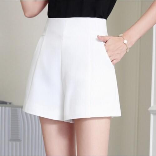 Women Shorts Spring Summer Casual High Waist A-line Shorts Slim Loose Wide Leg Chiffon Shorts Chic Lady Black White Suit Shorts