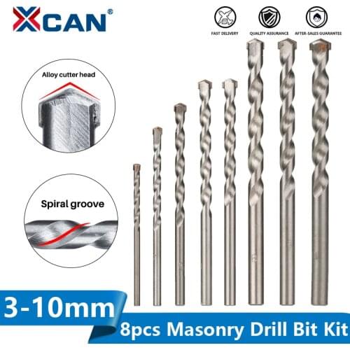 XCAN Wall Drill Bit 8pcs 3-10mm Masonry Drill Bit for Brick Concrete Marble Tile Stone Drilling Carbide Tipped Gun Drill Bit