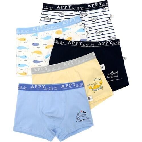 5Pcs/pack Underwear for Big Kids Cartoon Crab Boxers Cotton Childrens Shorts Panties Teenage Breathable Lovely Underpants 14Yrs