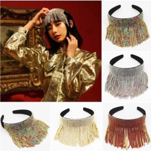 Rhinestone Veil Tassel Headband,Hair Barrete Woman,Tiaras And Crowns Dance Wedding Decorations Hair Tiara Stones Designer Jewel