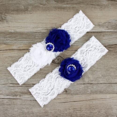 2pcs/Lot Popular Wedding Garters Set Royal Blue Beaded Bridal Toss Garter White Lace Customize Keep Garter