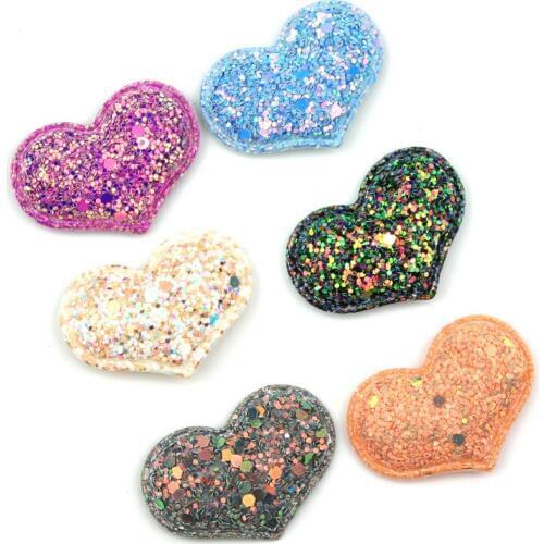 24Pcs 3*4.5cm Glitter Heart Shape Shiny Padded Appliques for Kids headwear Accessories DIY Stick-on Craft Decoration wholesale