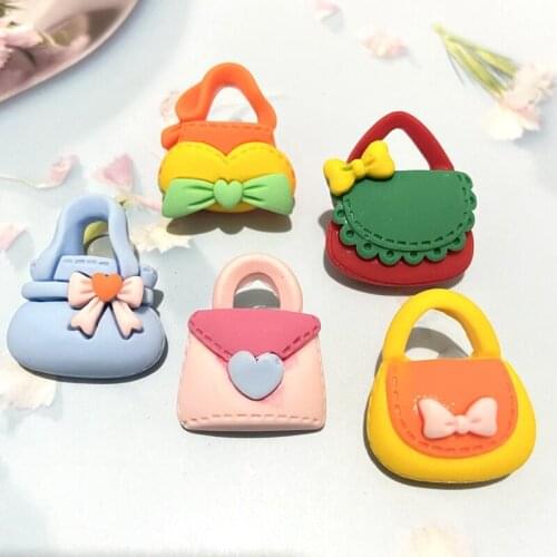 25Pcs/lot Mixed Flatback Resin 3D Cabochon Simulation Mini Handbag Set Role Play Family Toys Phone Case Girls Decor Accessory