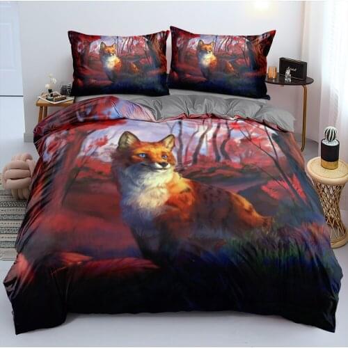 3D Gray Beddings Sets Pillow Shames Set Bed Linens Duvet Cover Full King Queen Double Full Twin Size Animal Fox Custom Beddings