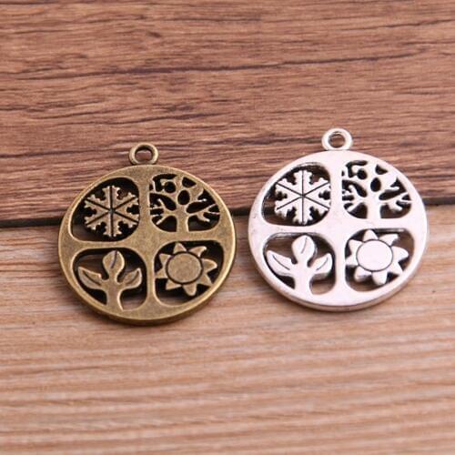 6pcs 24*28mm Antique Two Color Zinc Alloy Hollow Roundness Tree Charms Fit DIY Jewelry Pendant Charms Making