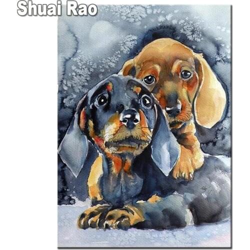 Two Dachshund Dog 5d Diy Diamond Painting Cross Stitch Full Round Diamond Embroidery Animals Cute Puppy Pattern Home art