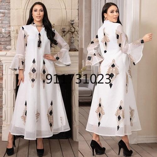 Arabic Dubai Luxury Kaftan Dress Muslim White Abaya For Women Embroidery Boubou Woman Outfit Turkish Kimono Malaysia Robe