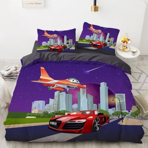 Car Cartoon Kids Bedding set for children baby girls Duvet cover set pillow case Bed linens Quilt cover 240x220 140x200 violet