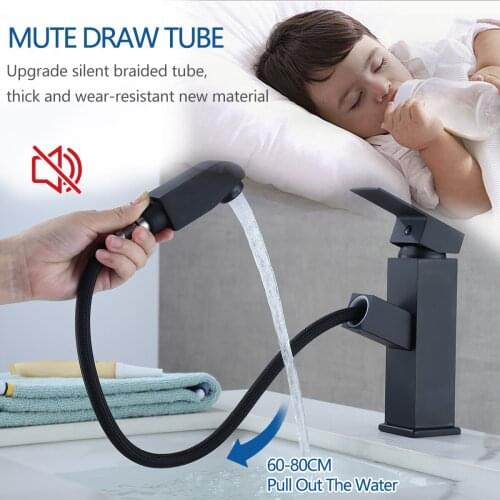Pull Out Basin Faucet Bathroom Taps Accessories Pull Out Bathroom Faucet Hot and Cold Mixer Tap Lavatory Black Basin Faucet