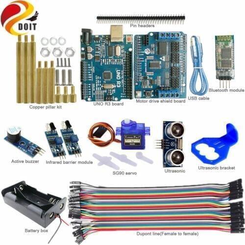 DOIT Bluetooth Control Tracking Obstacle Avoidance Kit with UNO R3 Board+Motor Drive Board+Ultrasonic Sensor+IR Barrie