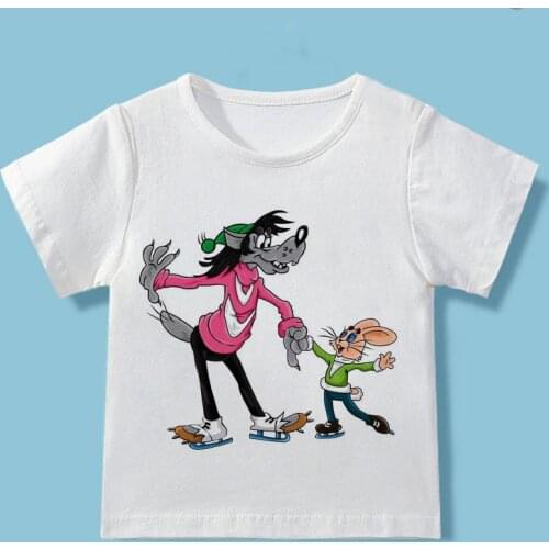Rabbit Cartoon Boys T Shirt Girls Kids Children Top Ну Погоди Clothing Short Sleeves Summer Clothes Print Cartoon Tee White Pink