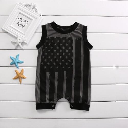 Newborn Cute Baby Boy Girl Star-Spangled Banner Romper Jumpsuit Outfits Clothes