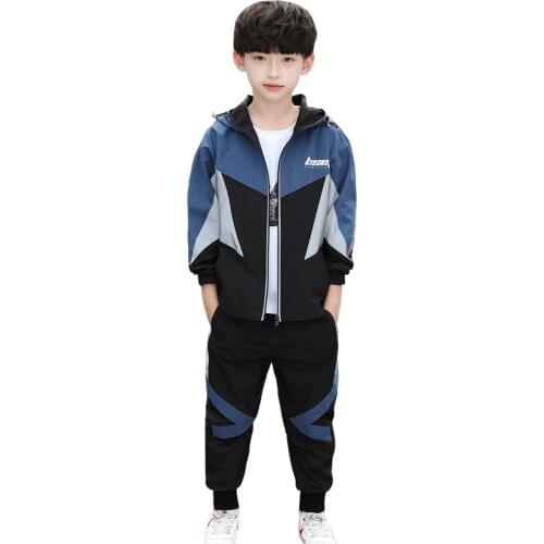 Teen Clothing Outfit Hooded Jacket and Trousers Long Sleeve with Zipper Pants Boys Cotton Outerwear Sweatpants Two-Piece Suits
