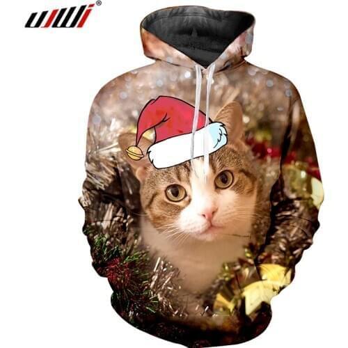 UJIW Men/Women Casual Hoodies Long Sleeve Christmas Cat Snowflake Print Sweatshirt Top Gothic Shirt