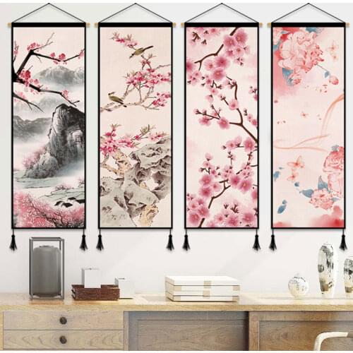 Chinese Style Peach Blossom Wall Paintings Living Room Wall Art Decor Poster Room Decor Home Office Decor Scroll Canvas Painting
