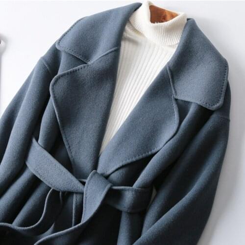 2021 autumn and winter new double-sided cashmere coat womens mid-length over-the-knee loose profile 100% woolen woolen coat