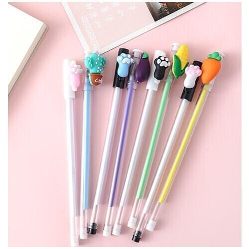 Wholesale 100pcs kawaii pen 0.5mm cute vegetables cat claws gel pens for school students kids gift cute korean stationary bulk
