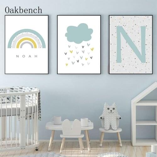Personalized Name Poster Custom Print Cloud Rainbow Wall Art Nursery Canvas Painting Nordic Wall Pictures Baby Room Decoration