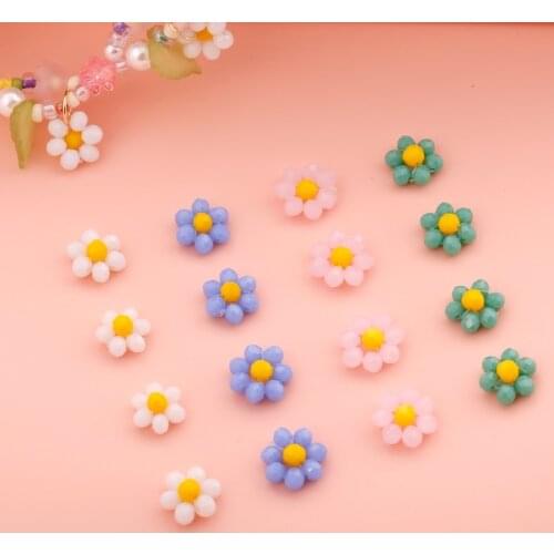 Woven small flowers acrylic pendant homemade hand-made earrings earrings jewelry accessories beaded handmade diy materials