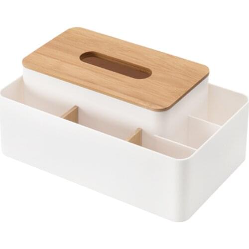 Simple Tissue Box Home Multi-function Storage Living Room Coffee Table Bamboo Wooden Napkins Plastic Holder Case Desktop