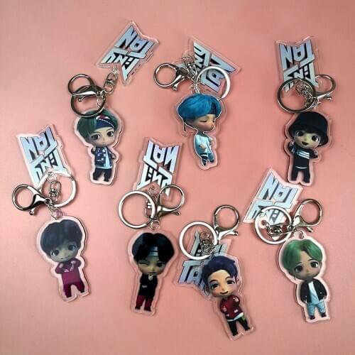 Kpop bulletproof Keyring TinyTAN Cartoon Acrylic Double Side Keychain Bangtan Boys group Key Chain Jungkook jimin v suga rm