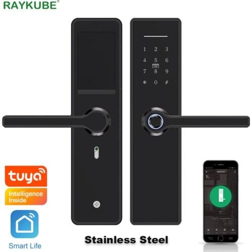 RAYKUBE Wifi Fingerprint Door Lock Stainless Steel Support Tuya/Smartlife APP Code / Smart Card High-Quality Black X6