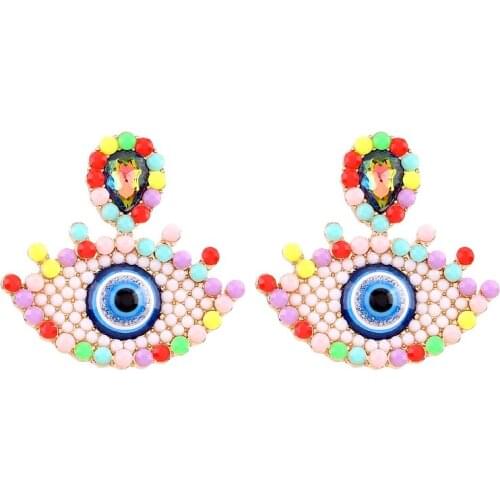 Sehuoran Bohemian Eyes Stud Earrings for Women New Brand Summer Color Designs Cute Bead Eyes Wedding Statement Earrings Gift For