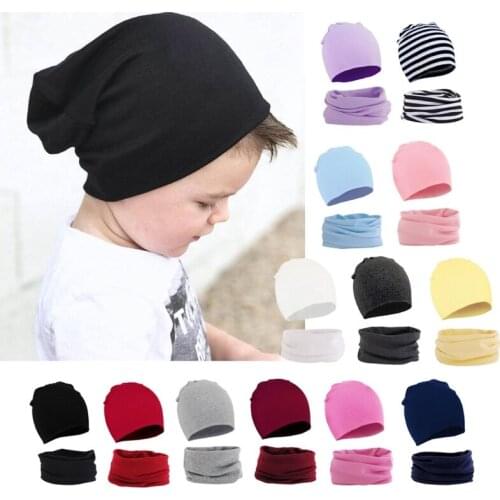 2Pcs Children Hat Scarf Set Cotton Baby Beanie Collar Autumn Winter Baby Boy Girl Cap Kids Warm Hats Scarves