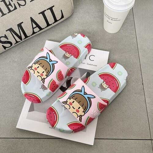 New Cute Cartoon Girl Slippers 2021 Summer Slides Women Fruit Beach Slipper Flat Womens Flip Flops Bathroom Home Female Shoes